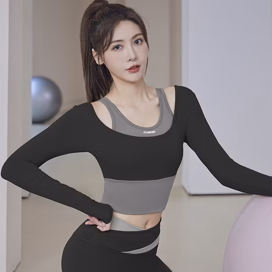 New Women&prime;s Running Fitness Fake Two Pieces Yoga Clothes Sports Tops